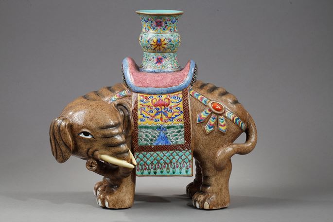 Chinese porcelain elephant figure candelholder | MasterArt